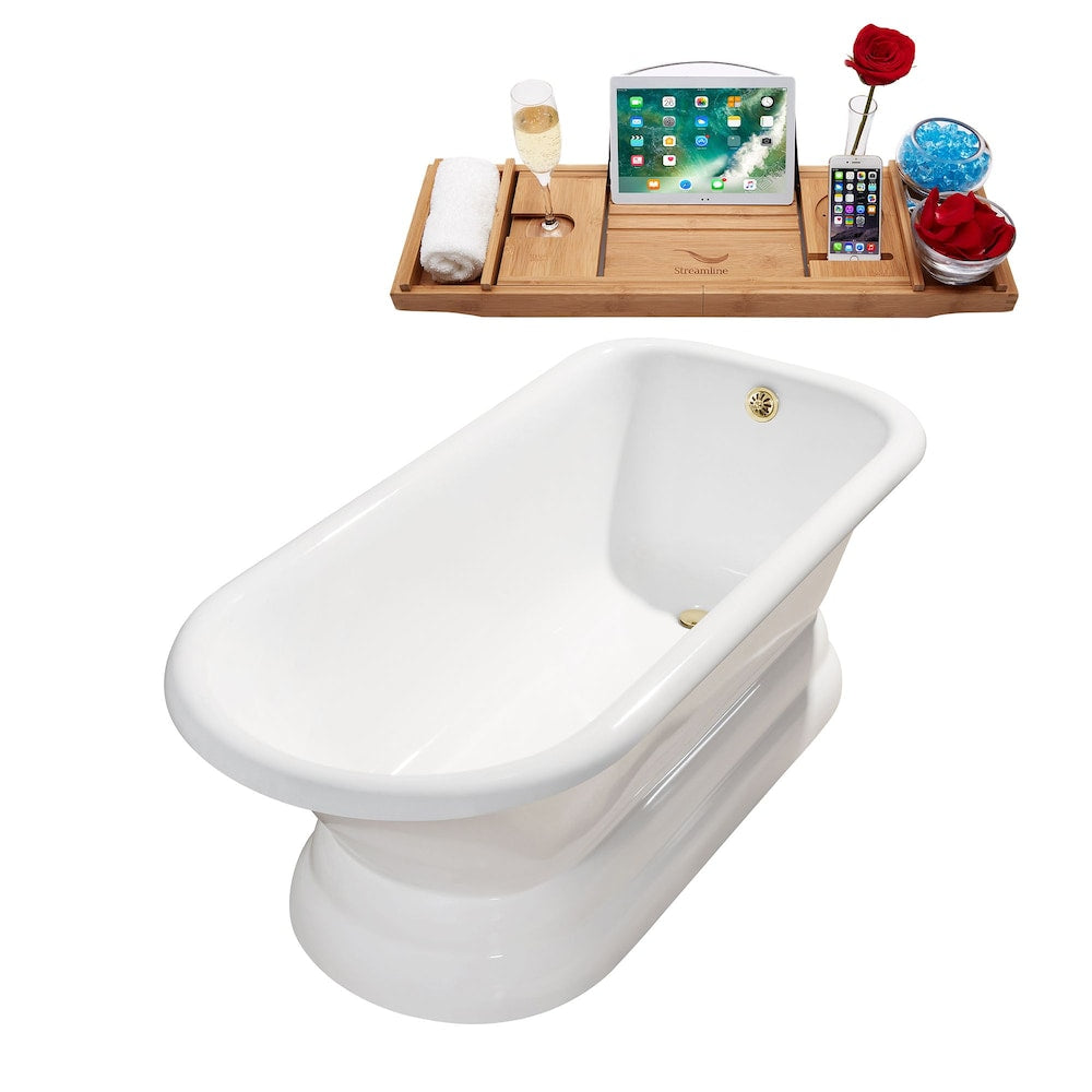 66" Cast Iron R5140GLD Soaking freestanding Tub and Tray with External Drain