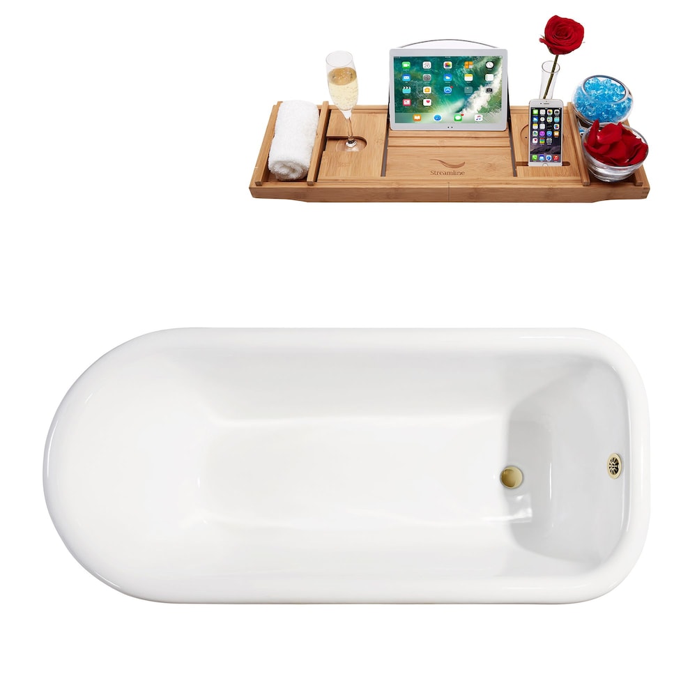 66" Cast Iron R5140GLD Soaking freestanding Tub and Tray with External Drain