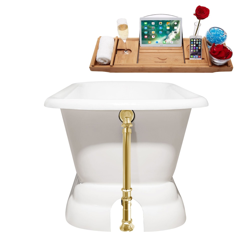 66" Cast Iron R5140GLD Soaking freestanding Tub and Tray with External Drain