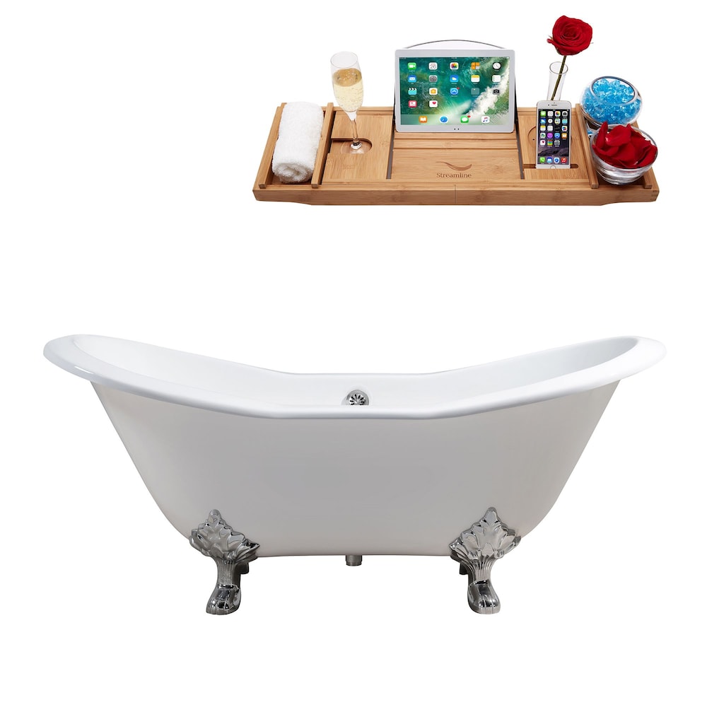 72" Cast Iron R5162CH-CH Soaking Clawfoot Tub and Tray with External Drain