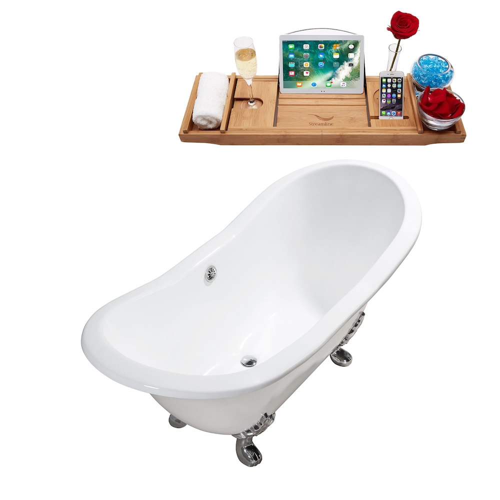72" Cast Iron R5162CH-CH Soaking Clawfoot Tub and Tray with External Drain