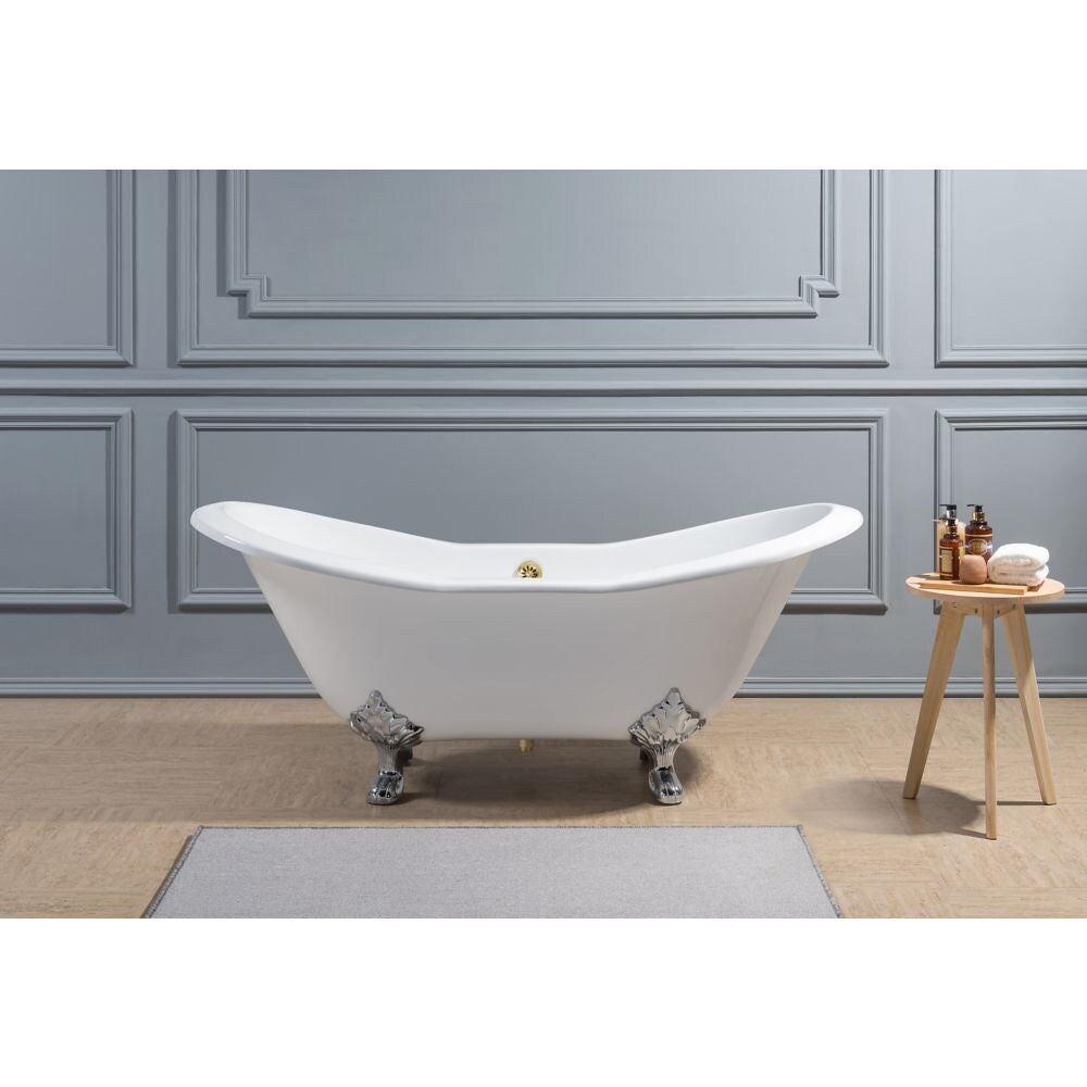 61" Cast Iron R5163CH-GLD Soaking Clawfoot Tub and Tray with External Drain