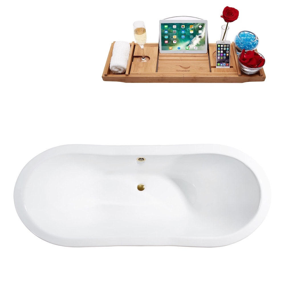 61" Cast Iron R5163CH-GLD Soaking Clawfoot Tub and Tray with External Drain