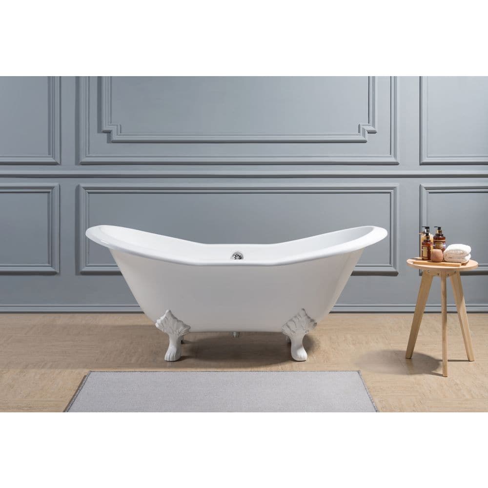 61" Cast Iron R5163WH-CH Soaking Clawfoot Tub and Tray with External Drain