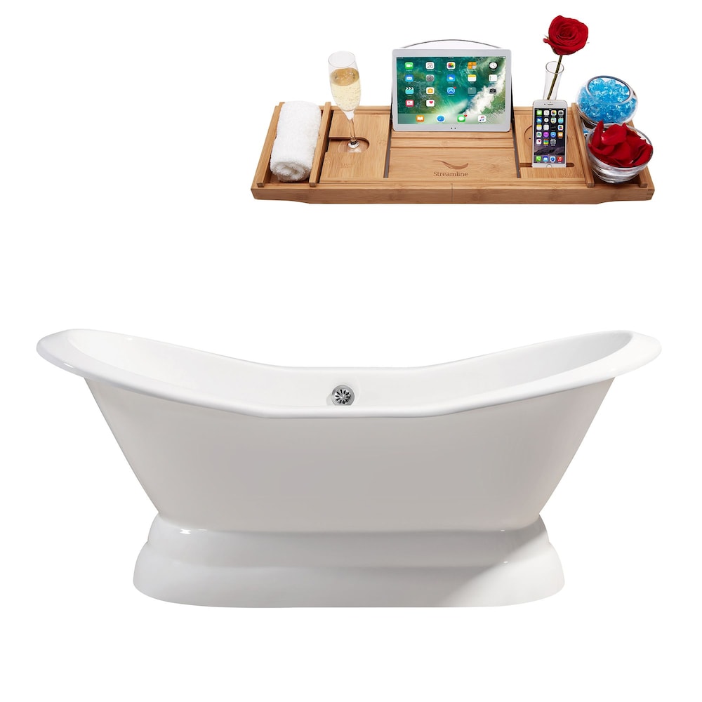 72" Cast Iron R5180CH Soaking freestanding Tub and Tray with External Drain