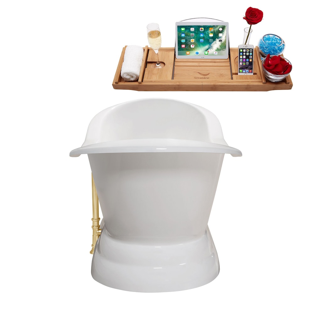 72" Cast Iron R5180GLD Soaking freestanding Tub and Tray with External Drain