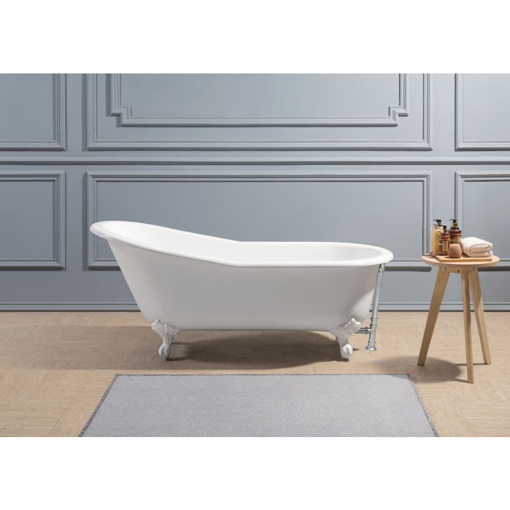 61" Cast Iron R5221WH-CH Soaking Clawfoot Tub and Tray with External Drain