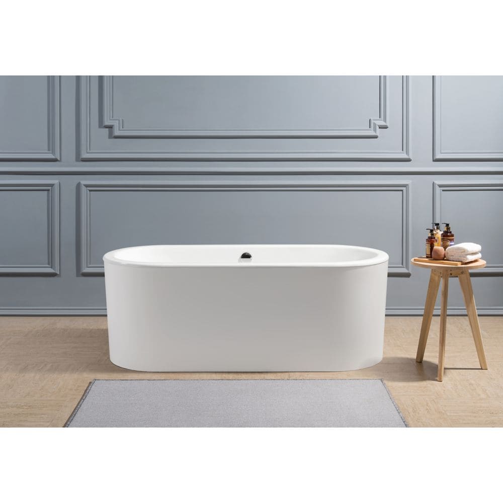 67" Cast Iron R-5400-67CIFSWH-FM Soaking Freestanding Tub and Tray with Internal Drain