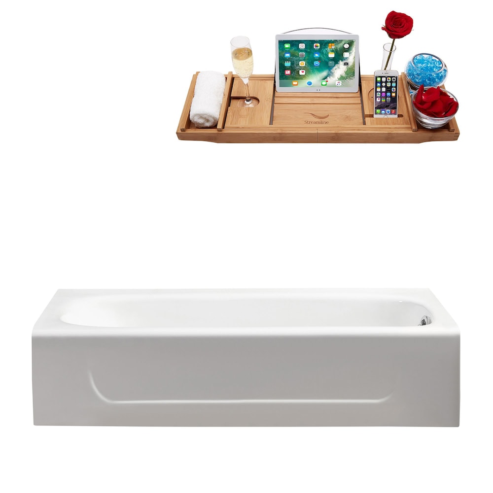 Baignoire en alcôve en fonte de 60 po R5480CH et plateau avec drain interne