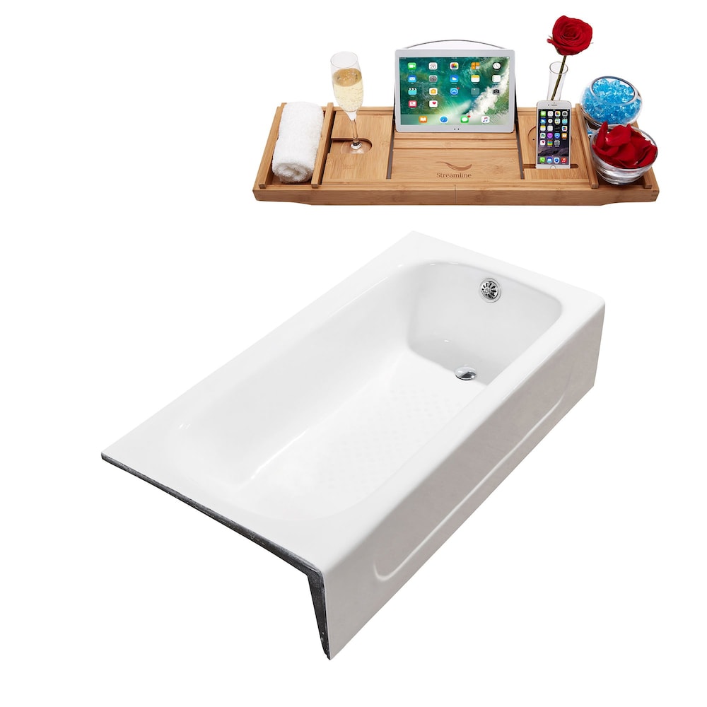 Baignoire en alcôve en fonte de 60 po R5480CH et plateau avec drain interne