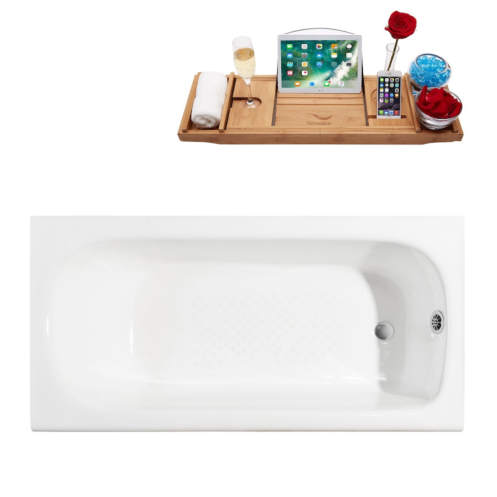 Baignoire en alcôve en fonte de 60 po R5480CH et plateau avec drain interne