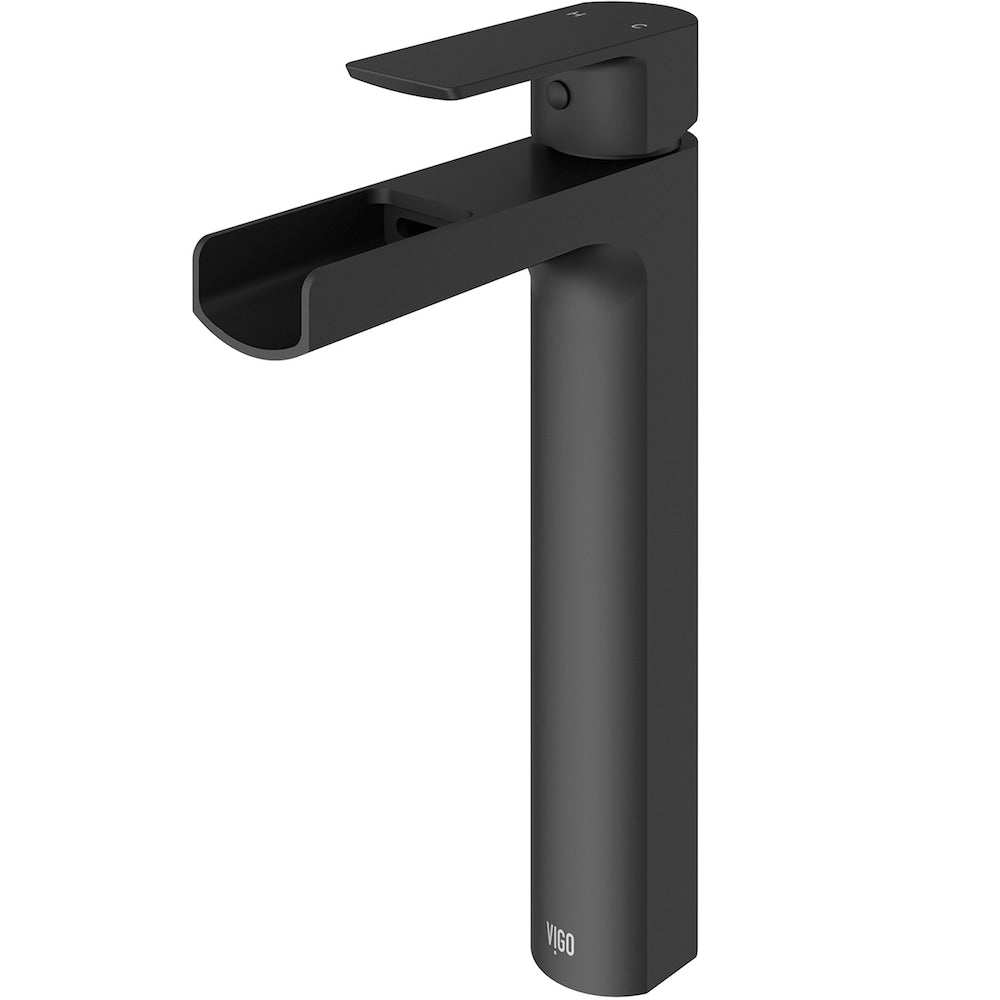 Amada Single Hole Single-Handle Vessel Waterfall Bathroom Faucet in Matte Black