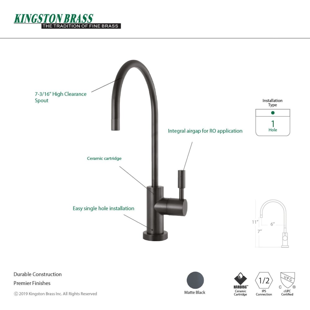 Robinet de rechange pour système de filtration d'eau potable à poignée unique en noir mat