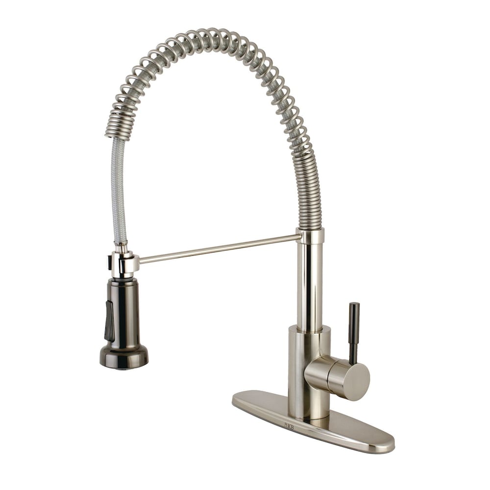 Robinet de cuisine moderne à poignée unique avec pulvérisateur rétractable en nickel brossé et acier inoxydable noir