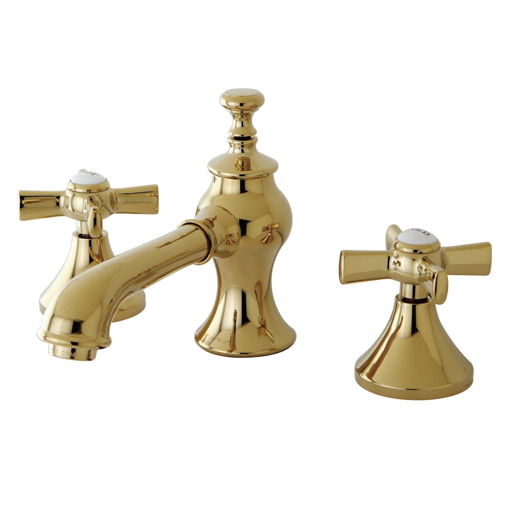 Modern Cross 8 in. Widespread 2-Handle Mid-Arc Bathroom Faucet in Polished Brass