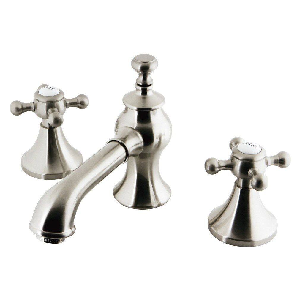 Robinet de salle de bain à arc moyen à 2 poignées et à large portée de 8 po de style croix anglaise en nickel satiné