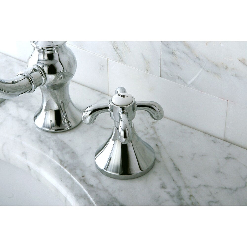 Robinet de salle de bain à arc élevé à 2 poignées et à large portée Tear Drop Cross de 8 po en chrome