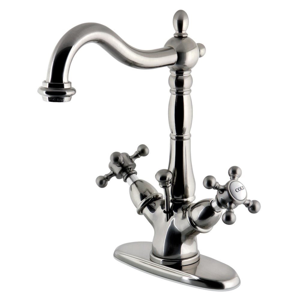 Robinet de salle de bain à 2 poignées et à trou unique de style victorien en nickel satiné