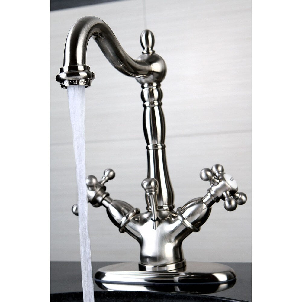 Robinet de salle de bain à 2 poignées et à trou unique de style victorien en nickel satiné