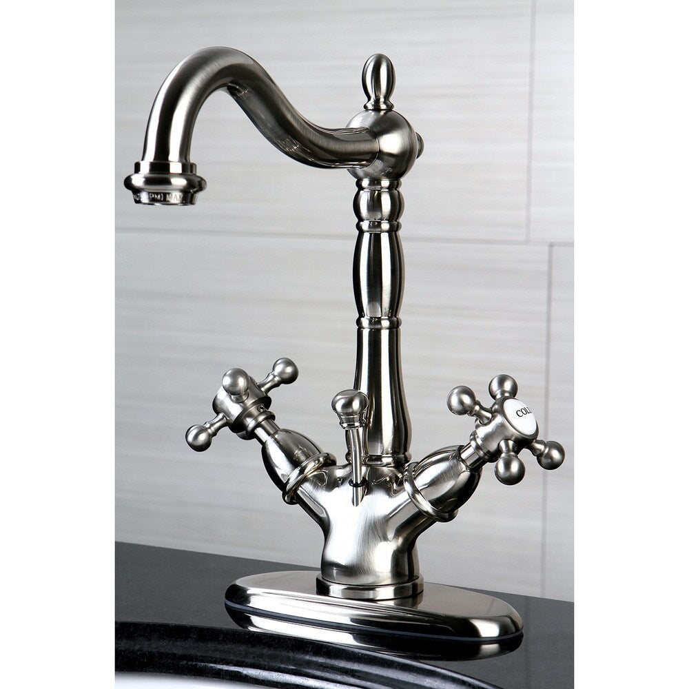 Robinet de salle de bain à 2 poignées et à trou unique de style victorien en nickel satiné