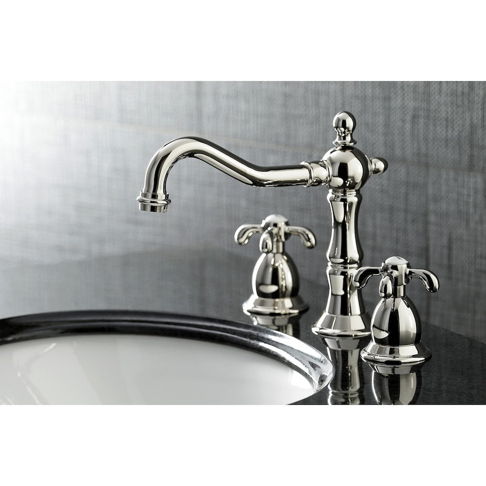 Robinet de salle de bain à 2 poignées de 8 po à croix française victorienne en nickel poli