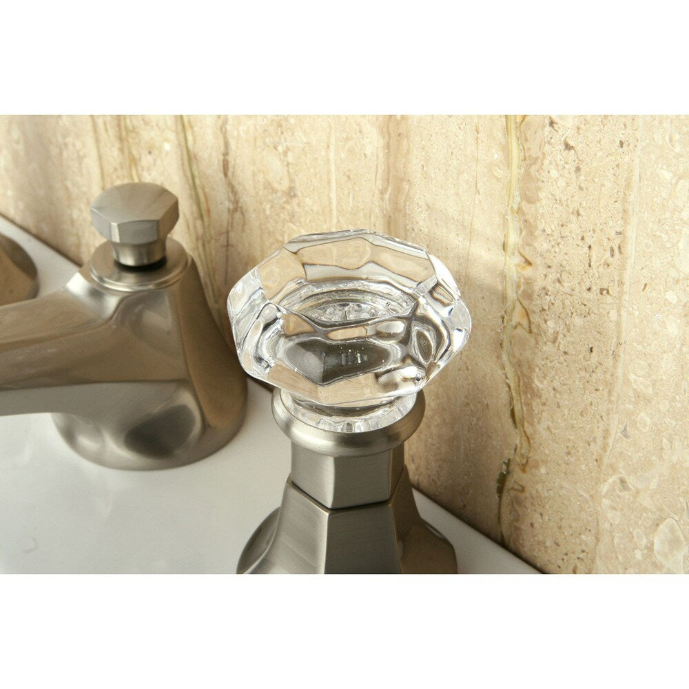 Crystal 8 in. Widespread 2-Handle Mid-Arc Bathroom Faucet in Satin Nickel