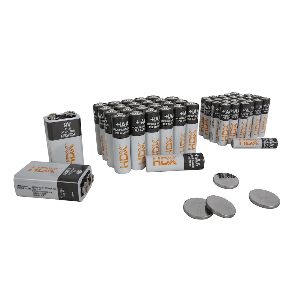 Pack combiné de piles alcalines (comprend 24 piles AA, 24 piles AAA, 2 piles 9 V, 4 piles bouton au lithium 2032), 54 pièces