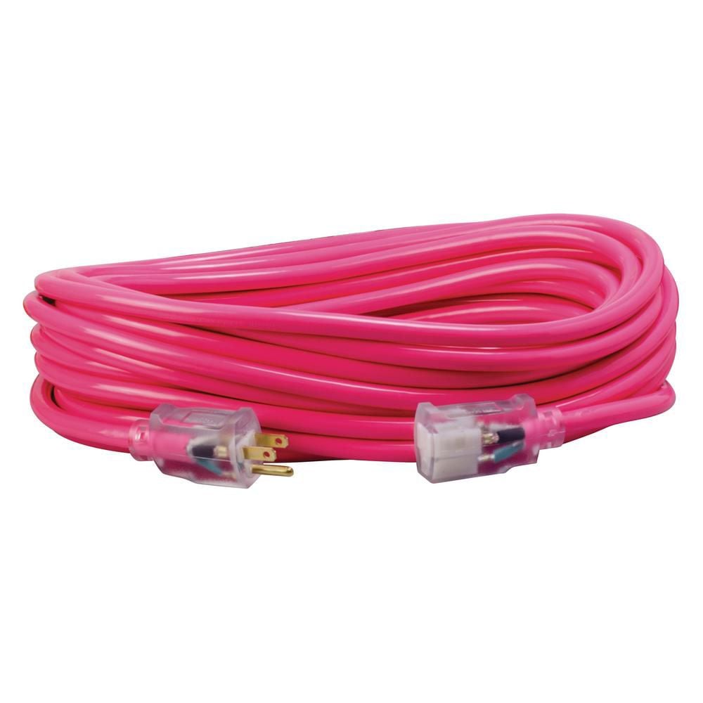 50 ft. 14/3 SJTW Outdoor Extension Cord with Lighted End in Pink