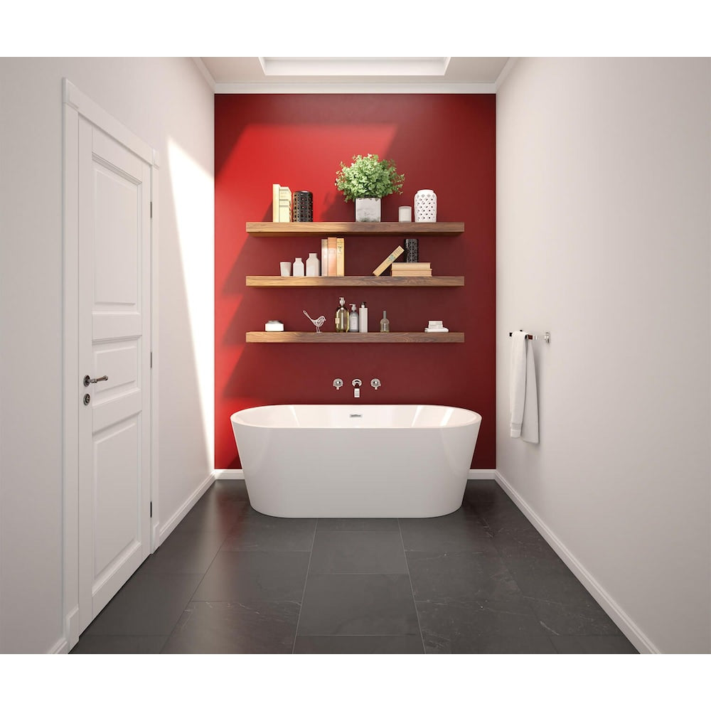 Baignoire autoportante ovale en acrylique Lorca de 67 po L x 31,25 po l x 23 po H, 1 pièce, drain central, en blanc avec profondeur de trempage de 14 po
