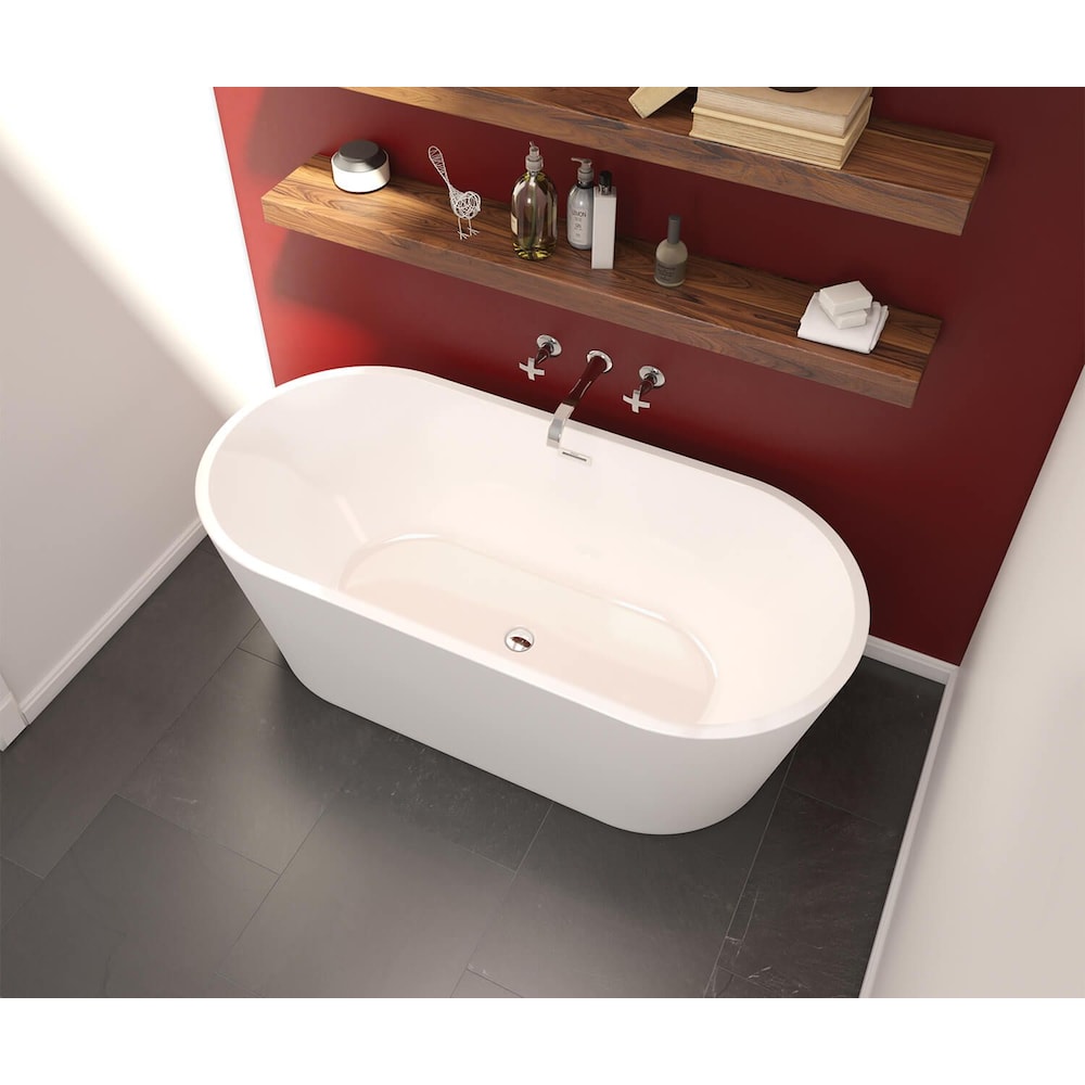 Baignoire autoportante ovale en acrylique Lorca de 67 po L x 31,25 po l x 23 po H, 1 pièce, drain central, en blanc avec profondeur de trempage de 14 po