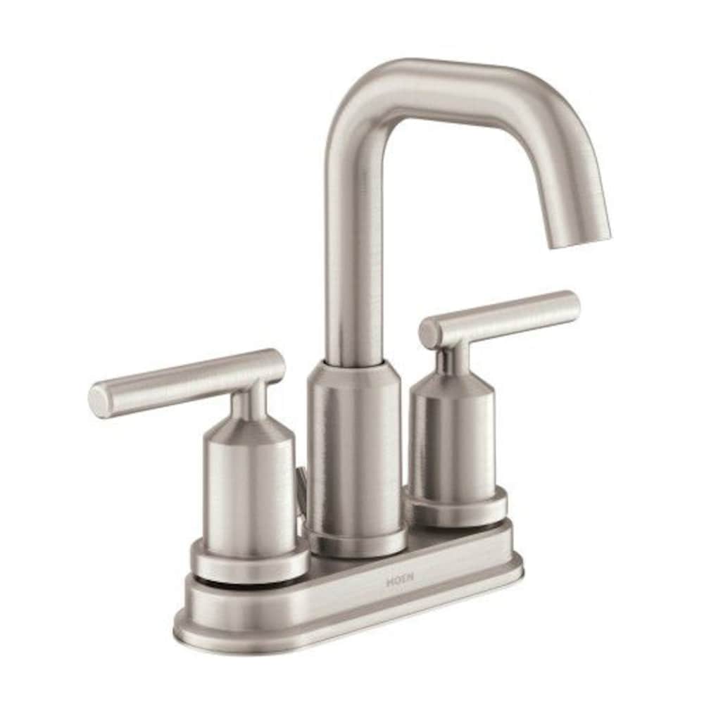 Robinet de lavabo de salle de bain à 2 poignées Gibson de 4 pouces en nickel brossé résistant aux taches (drain et valve inclus)