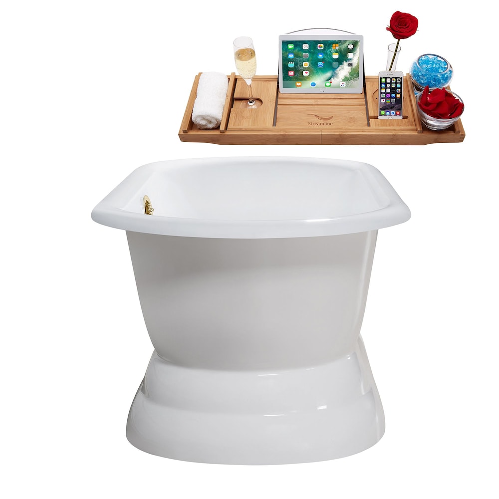 66" Cast Iron R5080GLD Soaking freestanding Tub and Tray with External Drain