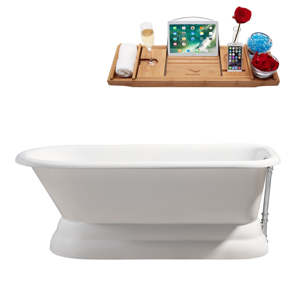 66" Cast Iron R5140CH Soaking freestanding Tub and Tray with External Drain