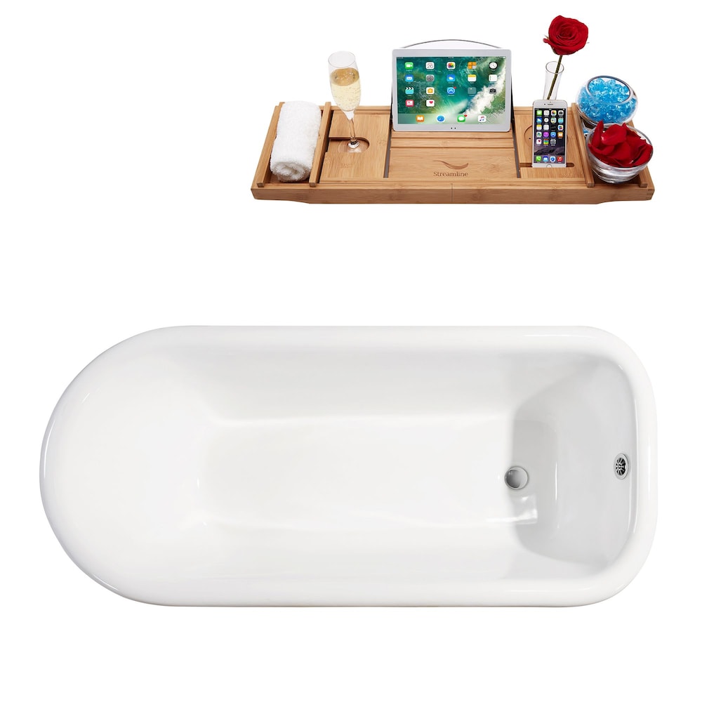 66" Cast Iron R5140CH Soaking freestanding Tub and Tray with External Drain