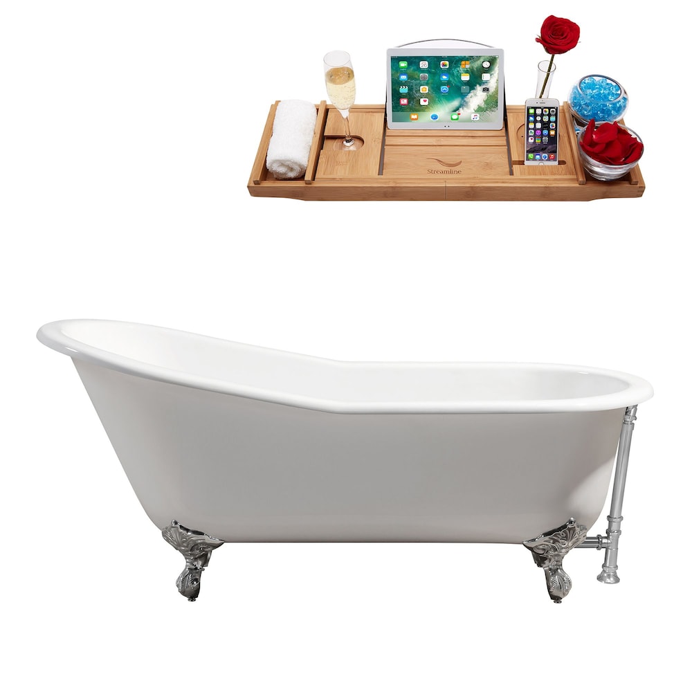 67" Cast Iron R5220CH-CH Soaking Clawfoot Tub and Tray with External Drain