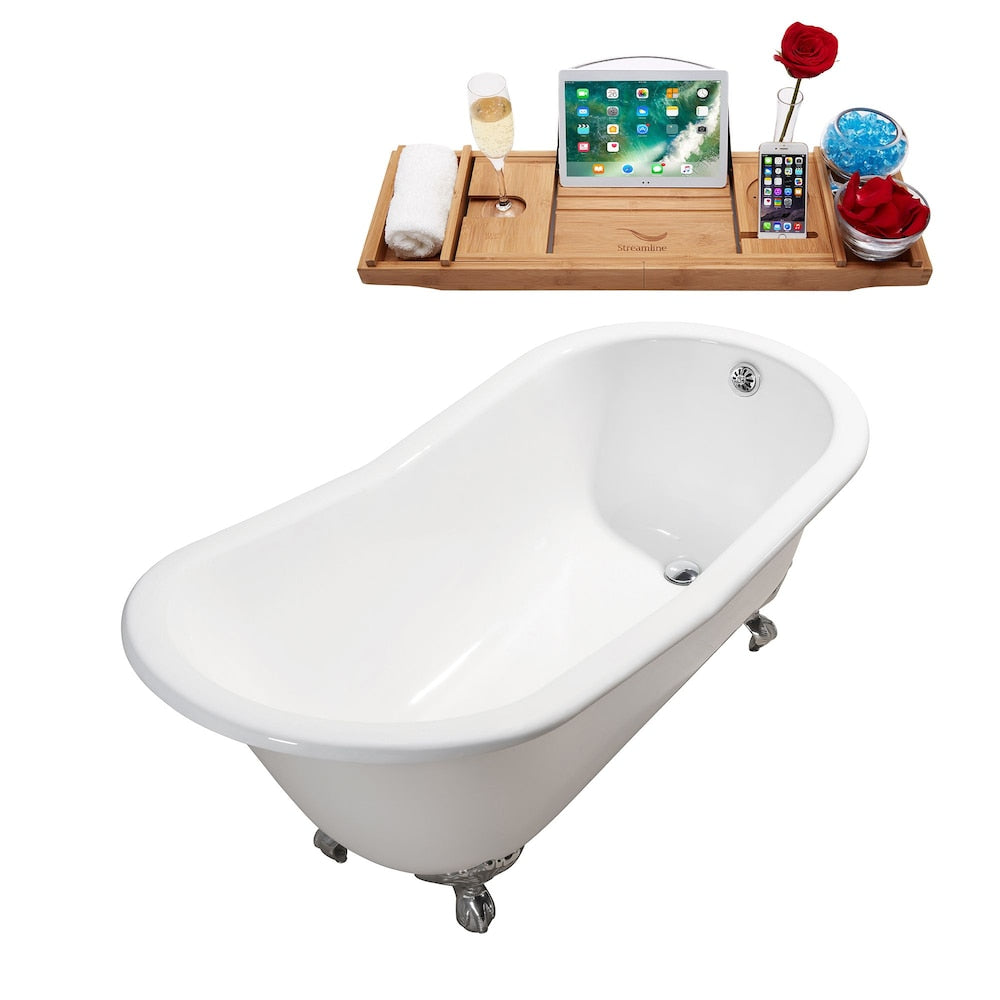 67" Cast Iron R5220CH-CH Soaking Clawfoot Tub and Tray with External Drain
