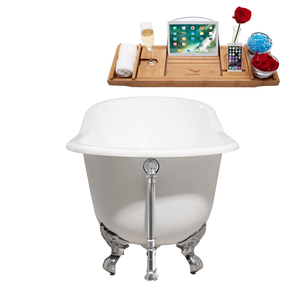 67" Cast Iron R5220CH-CH Soaking Clawfoot Tub and Tray with External Drain