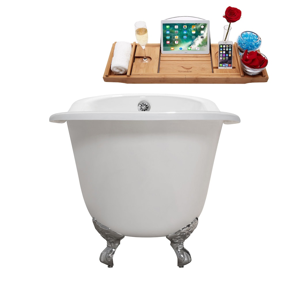 67" Cast Iron R5220CH-CH Soaking Clawfoot Tub and Tray with External Drain