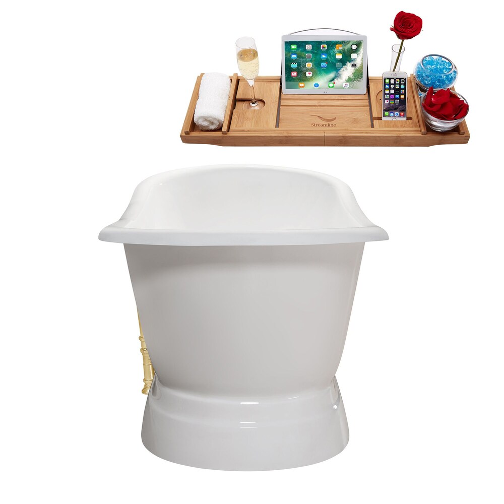 71" Cast Iron R5300GLD Soaking freestanding Tub and Tray with External Drain