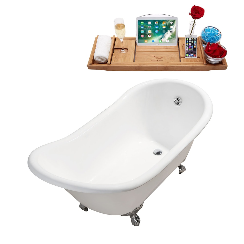 67" Cast Iron R5420CH-CH Soaking Clawfoot Tub and Tray with External Drain