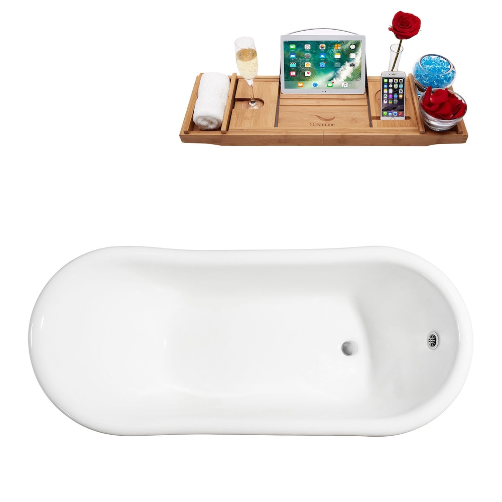 67" Cast Iron R5420CH-CH Soaking Clawfoot Tub and Tray with External Drain