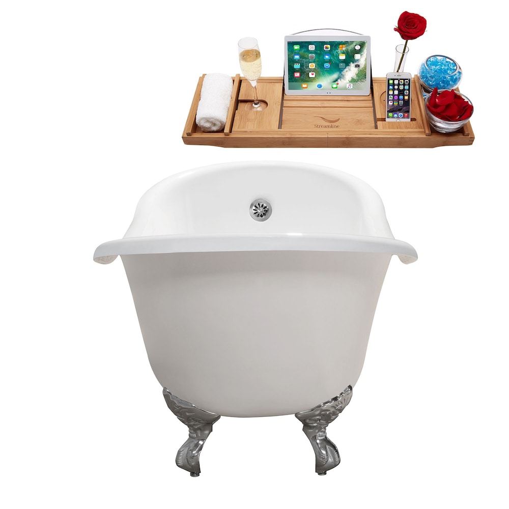 67" Cast Iron R5420CH-CH Soaking Clawfoot Tub and Tray with External Drain