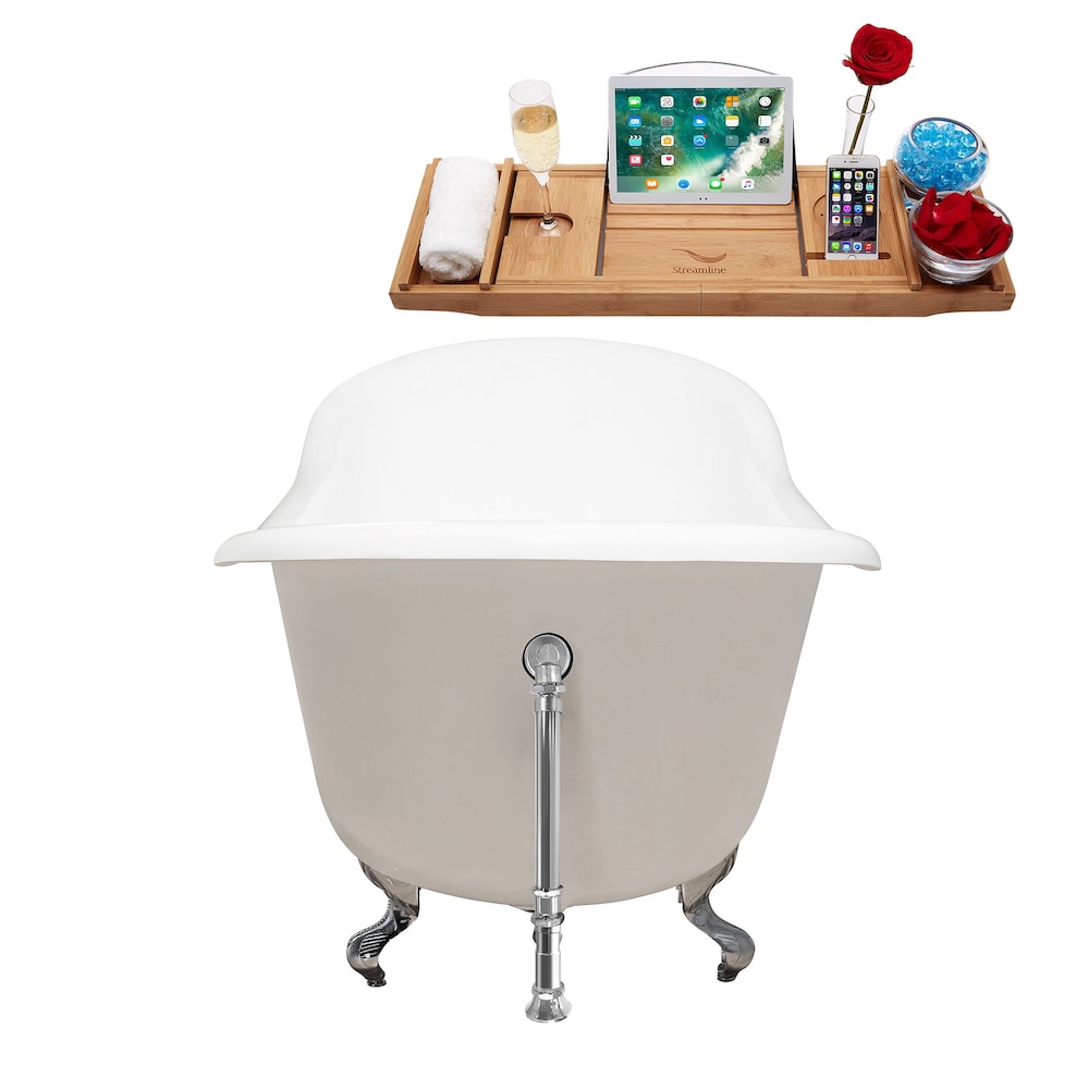 67" Cast Iron R5420CH-CH Soaking Clawfoot Tub and Tray with External Drain