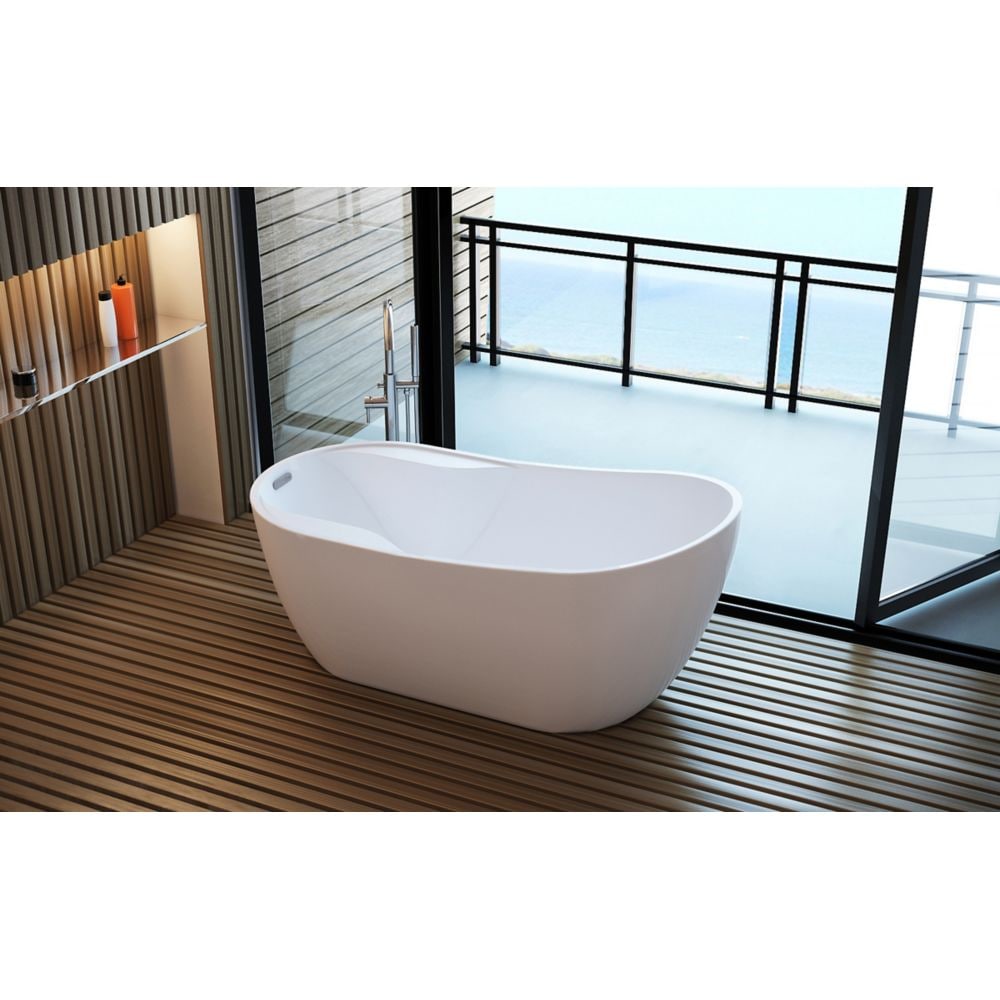 Baignoire autoportante ovale en acrylique Mara de 4,9 pi avec drain réversible en blanc