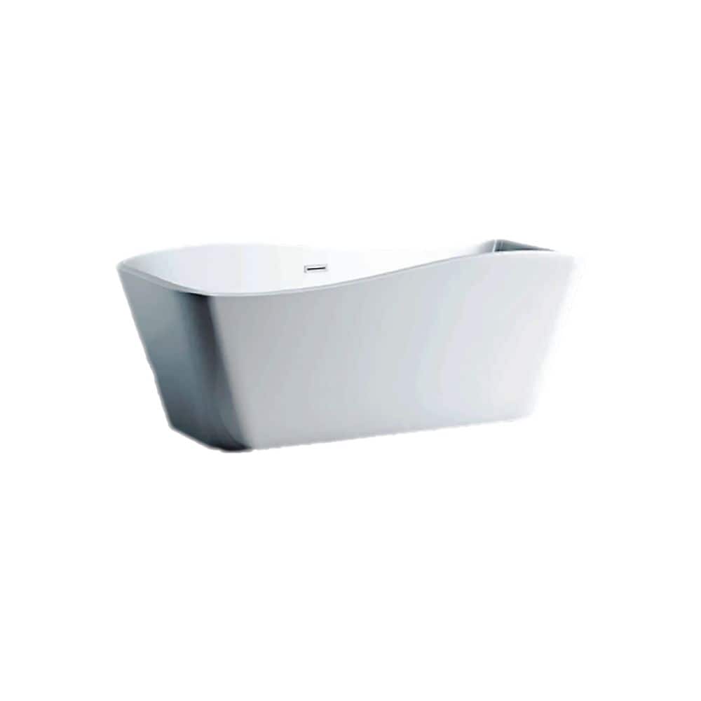 Jhin 5.6-ft. Acrylic Free-Standing Rectangular Bathtub with Center Drain in White