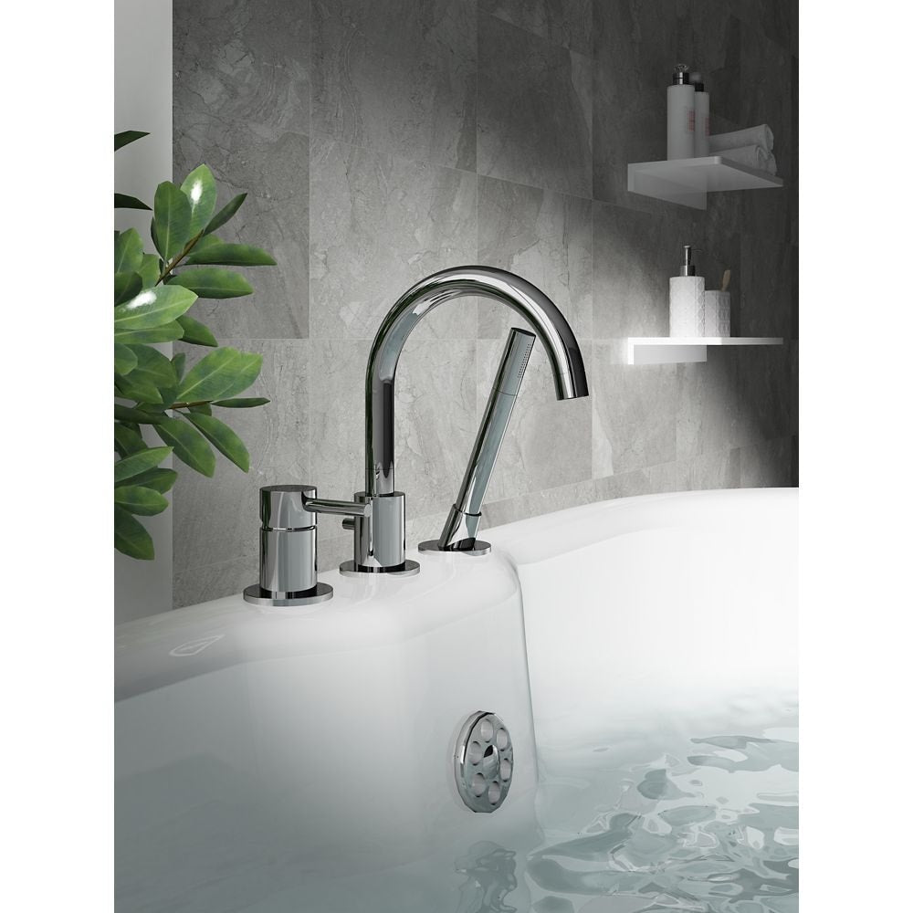 Robinet de baignoire à poignée unique Estelle avec douchette à main en chrome poli