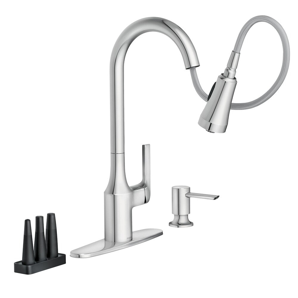 Robinet de cuisine rétractable Milton avec distributeur de savon en chrome