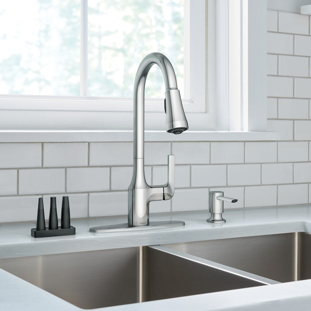 Robinet de cuisine rétractable Milton avec distributeur de savon en chrome