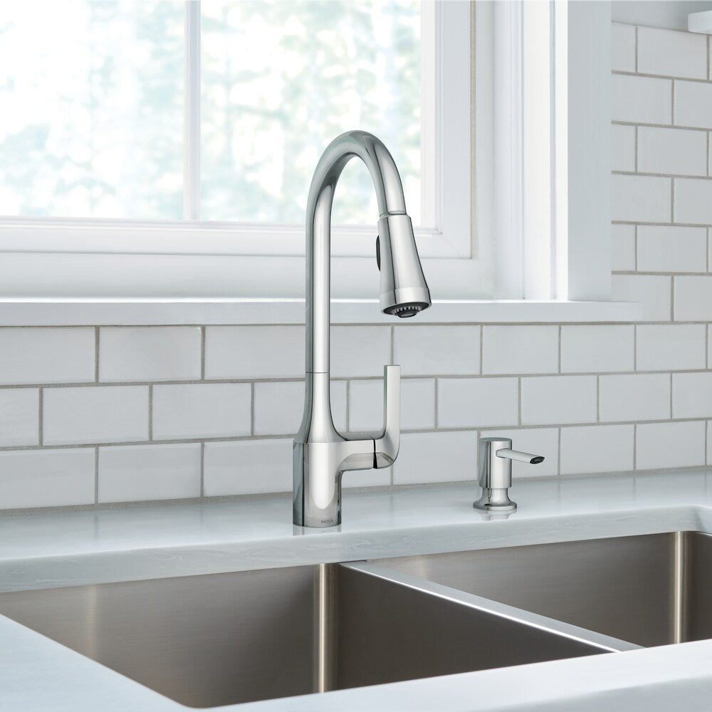 Robinet de cuisine rétractable Milton avec distributeur de savon en chrome