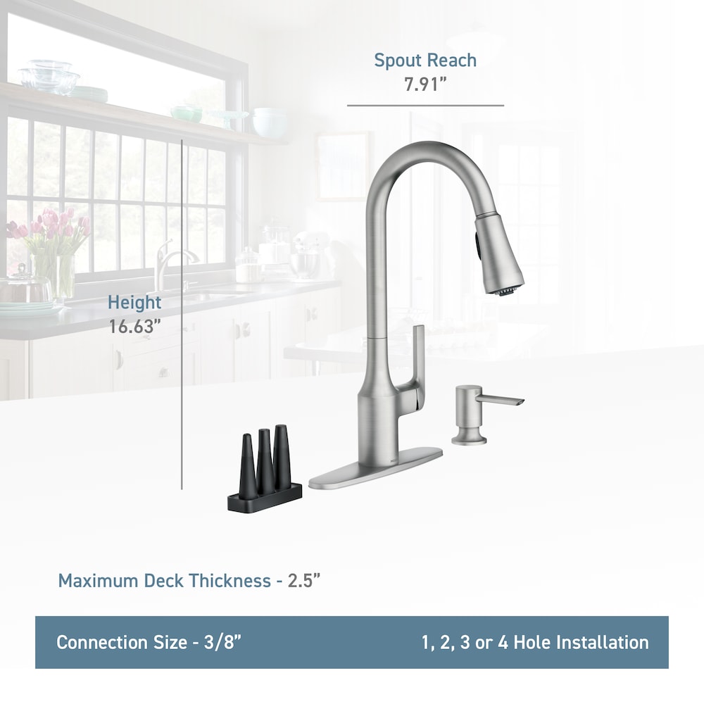 Robinet de cuisine rétractable Milton avec distributeur de savon en chrome